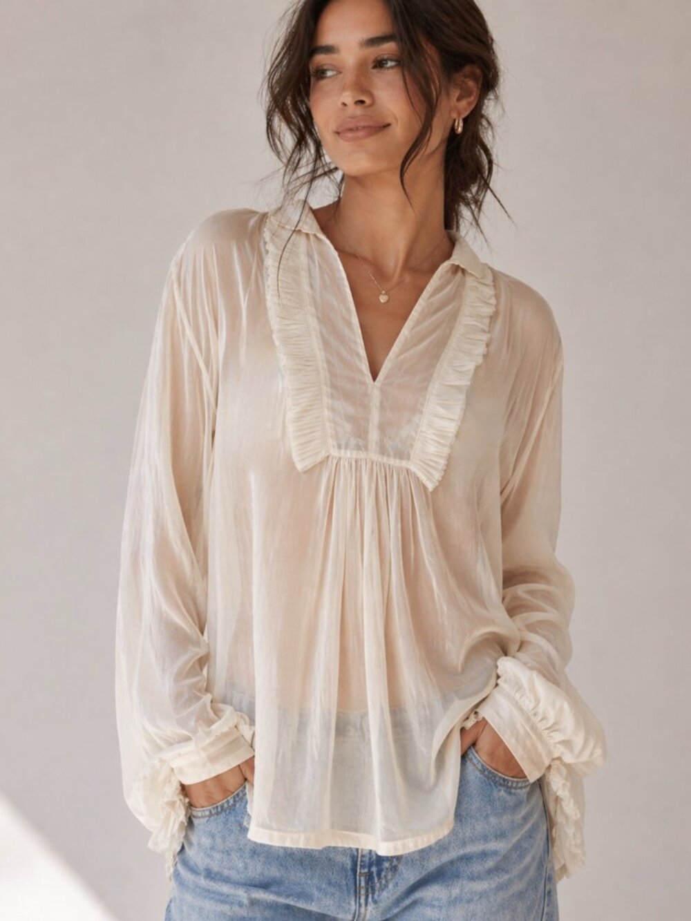 Forte Forte Ivory Silk Blouse Ruffle Tunic Top Italy Romantic Luxury Large